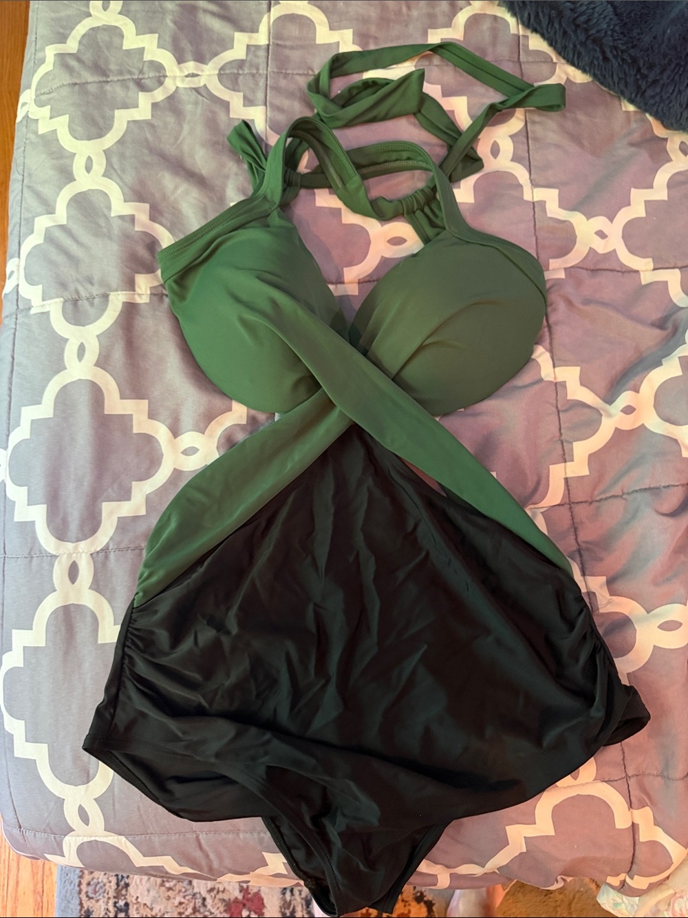 Olive Green and Black One-Piece Swimsuit
